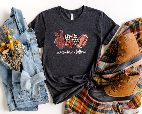 Peace Love Football Fall Season Shirt, Leopard Football Shirt, Thanksgiving Gifts, Football Shirts For Women, Football Season Shirt