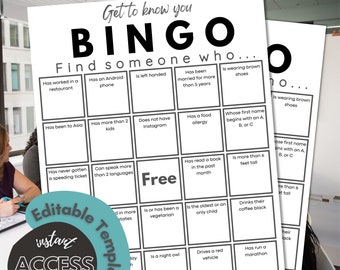 Get to Know You Bingo Editable Template - Party/Event Game - Instant Download - Printable Digital Games - Fun Icebreaker Activity