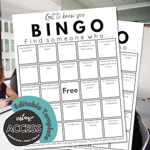 Get to Know You Bingo Editable Template - Party/Event Game - Instant Download - Printable Digital Games - Fun Icebreaker Activity