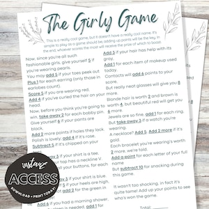Girly Points Game w/ Tally Sheet- Bridal Shower Activity - Instant Download Printable Digital  - Unique Fun Activities - Women's Party Game