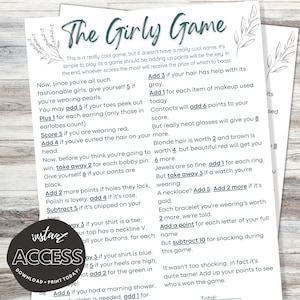 Girly Points Game w/ Tally Sheet- Bridal Shower Activity - Instant Download Printable Digital  - Unique Fun Activities - Women&#39;s Party Game