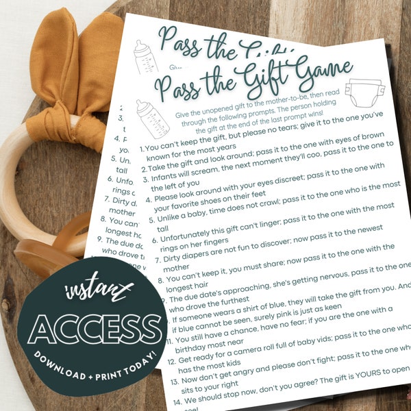 Pass the Gift Game - Baby Shower Activity - Instant Download - Printable Digital Games - Fun Baby Shower Activities - Party Games
