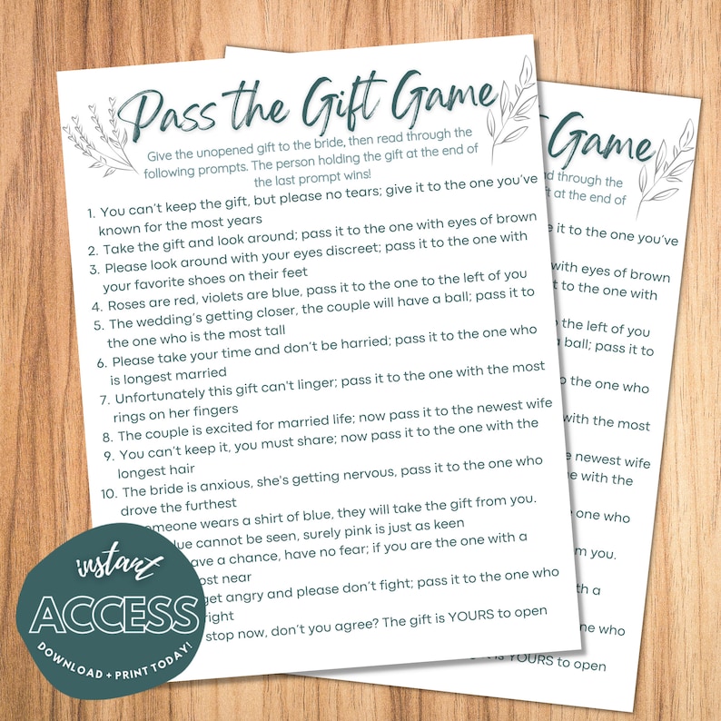 Pass the Gift Game Bridal Shower Activity Instant Download