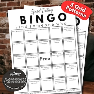Speeddating Bingo Icebreaker – Singles Mixer Game (afdrukbare digitale games)