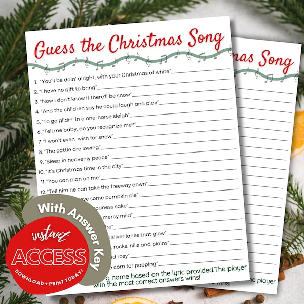 Guess the Christmas Song Game with Answer Key - Holiday Activities - Digital Printable - Instant Download  - Office Party Game