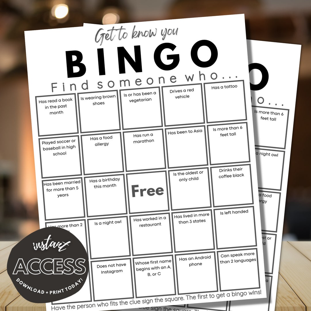 Get to Know You Bingo 5 Unique Bingo Sheets Party/event Game Instant ...