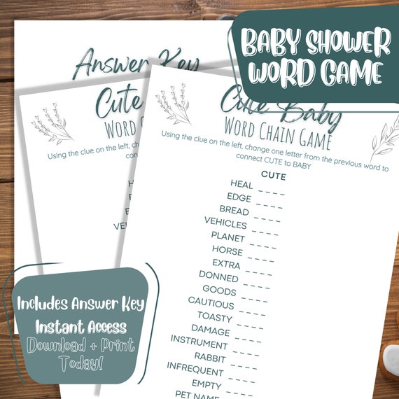 Baby Shower Word Chain Game W/ Answer Key Connect the Words Etsy
