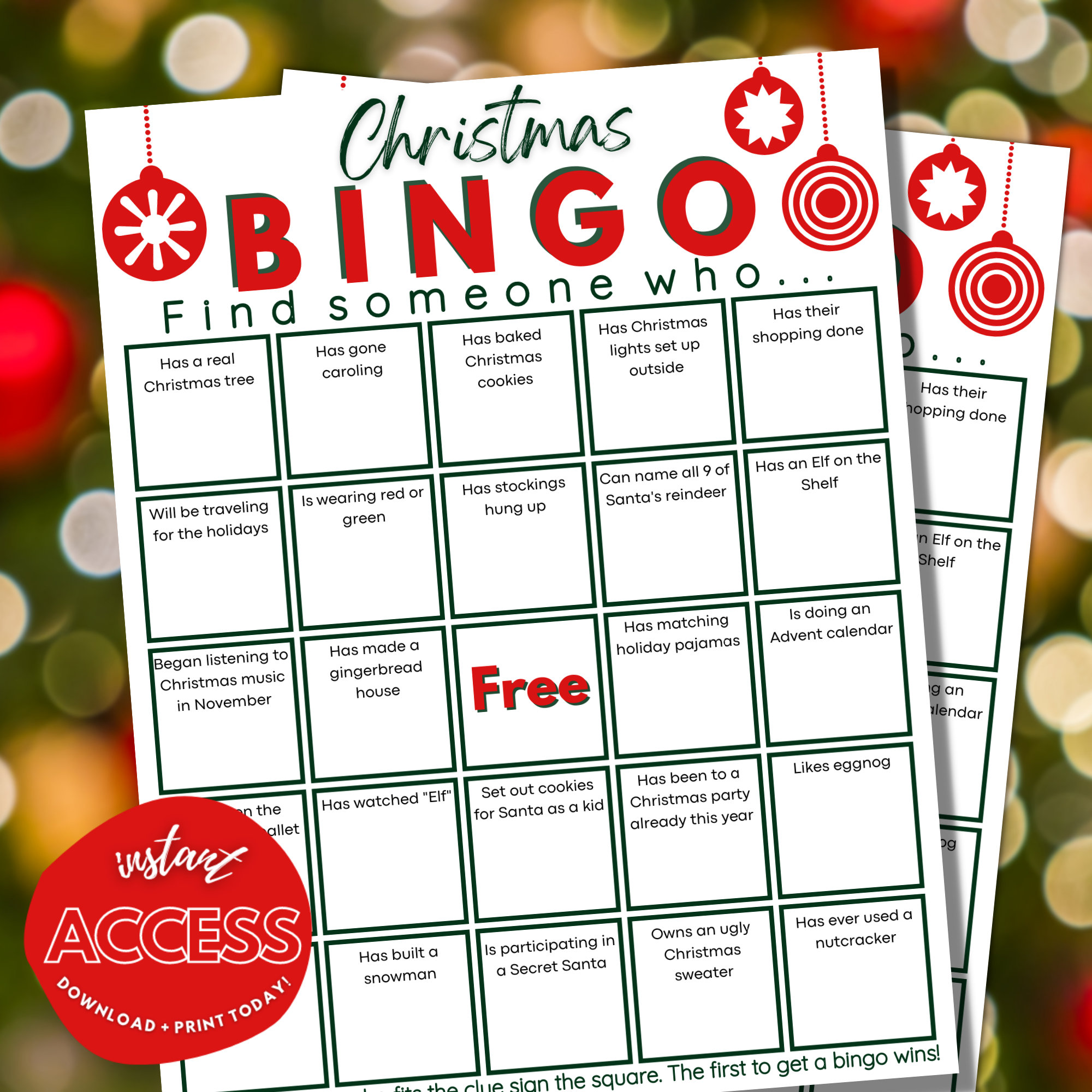 Christmas Bingo Holiday Partyevent Game Instant Download Printable