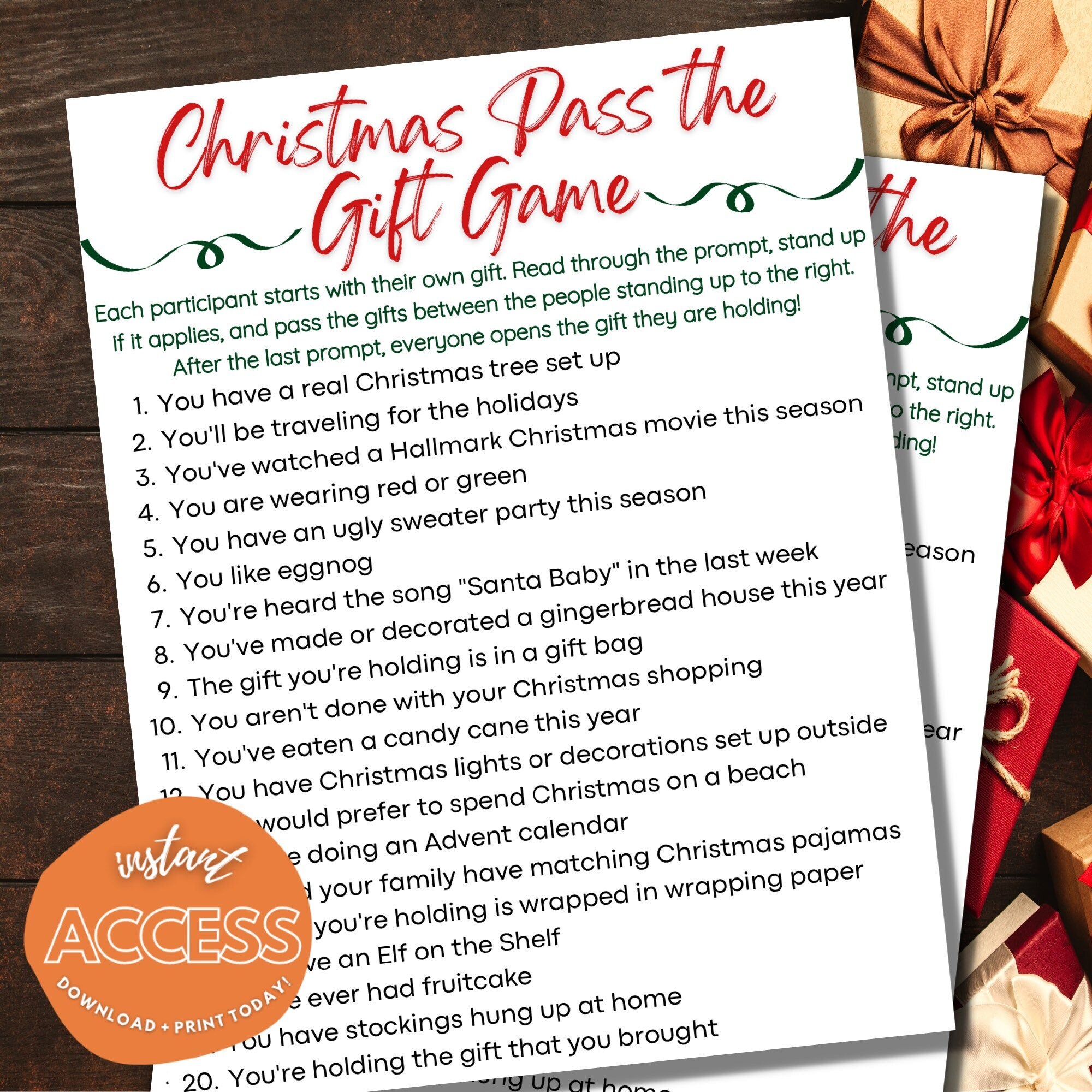 Christmas Pass The Gift Game Instant Download Printable Digital Games Gift Exchange Activities