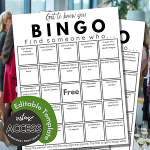 Poznajmy się Bingo Edytowalny Szablon - Gra Imprezowa/Wydarzeniowa - Natychmiastowe Pobranie - Gry Cyfrowe Do Wydrukowania - Zabawna Aktywność Przełamująca Lody