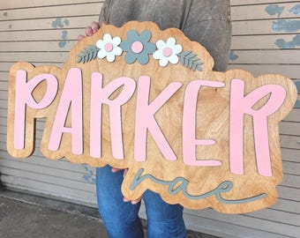 Flower Name Sign | Large Wood Name Sign | Flower Nursery | Layered Baby Name Sign | Layered Baby Name Sign | Daisy Name Sign | Custom Sign