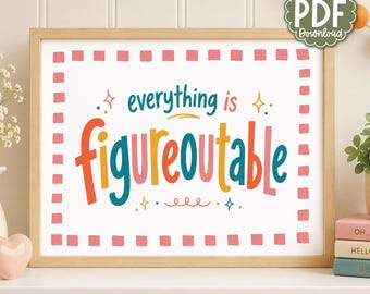 Alles ist lösbar – Wandbild zum Ausdrucken | Motivierender Spruch | Farbenfrohe Bürodekoration | Positive Affirmation | Digitaler Download