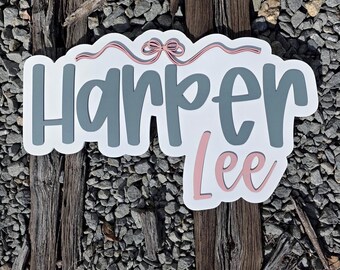 Bow Name Sign | Large Wood Name Sign | Coquette Bow Nursery | Layered Baby Name Sign | Layered Baby Name Sign | Pink Name Sign | Custom Sign