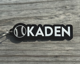 4" Personalized Acrylic Double Layer Baseball Keychain, Back Pack Tag, Name Keychain, Customizable Keychain, Layered Keychain,