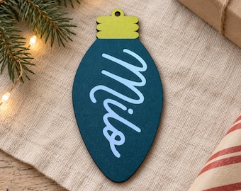 Personalized Christmas Ornament, Custom Name Ornament, Christmas Light Bulb Ornament, Kids Ornament, Stocking Tag, Family Christmas Gift