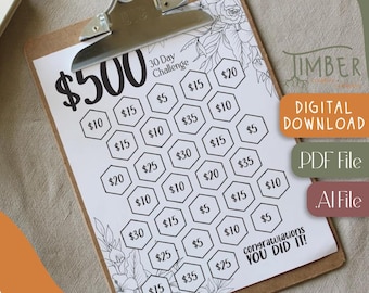 500 Savings Challenge, Planner Page, Digital Download, PDF File, AI File