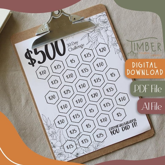 500 Savings Challenge, Planner Page, Digital Download, PDF File, AI File