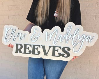 Large Wooden Name Sign | Wedding Name Sign | Boho Wedding Sign | Last Name Sign | Layered Bridal Sign | Wooden Welcome Sign | Custom Sign