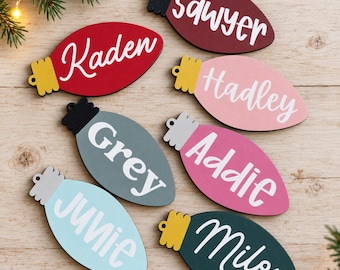 Personalized Christmas Ornament, Custom Name Ornament, Christmas Light Bulb Ornament, Kids Ornament, Stocking Tag, Family Christmas Gift