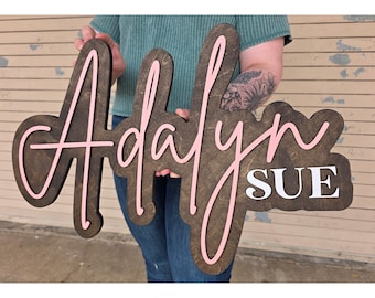 Large Wood Name Sign | Nursery Name Sign | Boho Nursery Sign |Above Crib Cut Out | Layered Baby Name Sign | Double Name Sign | Custom Sign