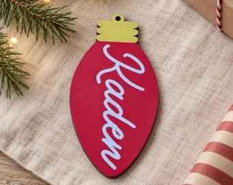 Personalized Christmas Ornament, Custom Name Ornament, Christmas Light Bulb Ornament, Kids Ornament, Stocking Tag, Family Christmas Gift