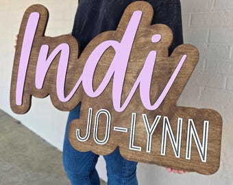 Large Wood Name Sign | Nursery Name Sign | Boho Nursery Sign |Above Crib Cut Out | Layered Baby Name Sign | Double Name Sign | Custom Sign