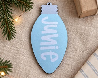 Personalized Christmas Ornament, Custom Name Ornament, Christmas Light Bulb Ornament, Kids Ornament, Stocking Tag, Family Christmas Gift