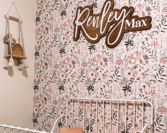 Large Wood Name Sign, Nursery Name Sign, Boho Nursery Sign , Above Crib Cut Out, Layered Baby Name Sign, Double Baby Name Sign, Cut Out Sign