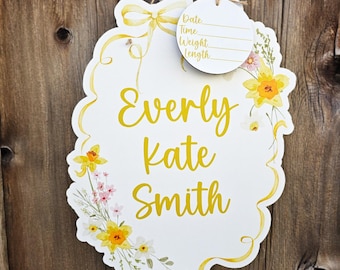 Floral Bow Printed Custom Personalized Name Sign | Hospital Door Hanger | Coquette Baby Announcement | Custom Floral Name Sign | Name Sign
