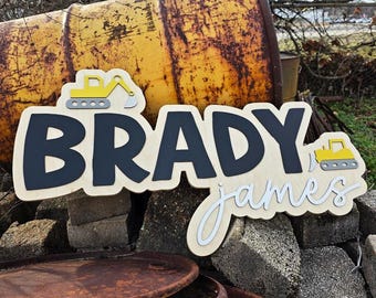 Large Construction Name Sign | Name Sign For Boy Nursery | Above Crib Sign | Boys Nursery Sign | Layered Name Sign | Construction Theme