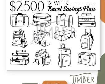 2500 Savings Challenge, Travel Savings Challenge, Planner Page, Digital Download, PDF File, AI File