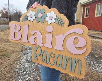 Flower Name Sign | Large Wood Name Sign | Flower Nursery | Layered Baby Name Sign | Layered Baby Name Sign | Daisy Name Sign | Custom Sign