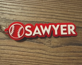 4" Personalized Acrylic Double Layer Baseball Keychain, Back Pack Tag, Name Keychain, Customizable Keychain, Layered Keychain,