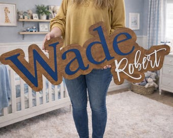 Large Name Sign For Nursery | Nursery Sign With Middle Name | Boho Nursery Sign | Boys Nursery Sign | Layered Name Sign | Personalized Sign