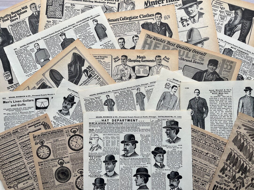 Vintage Sears Catalog Mini Bundle, 20 Men/fashion Pages, Reproduction