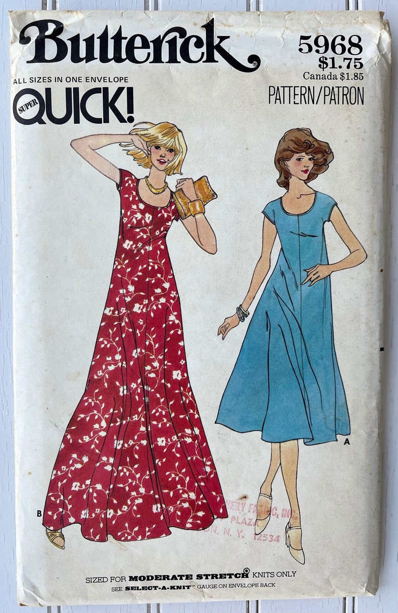 Butterick Pattern, 5968, Super Quick Stretch Knit Dress, All Sizes