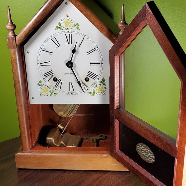 Antique, Seth Thomas, Sharon 7-W, Steeple Pendulum Wind Mantel Clock