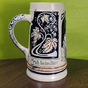 Vintage Ceramic German Beer Stein - &#39;Froh beim Bier das lieben wir&#39;