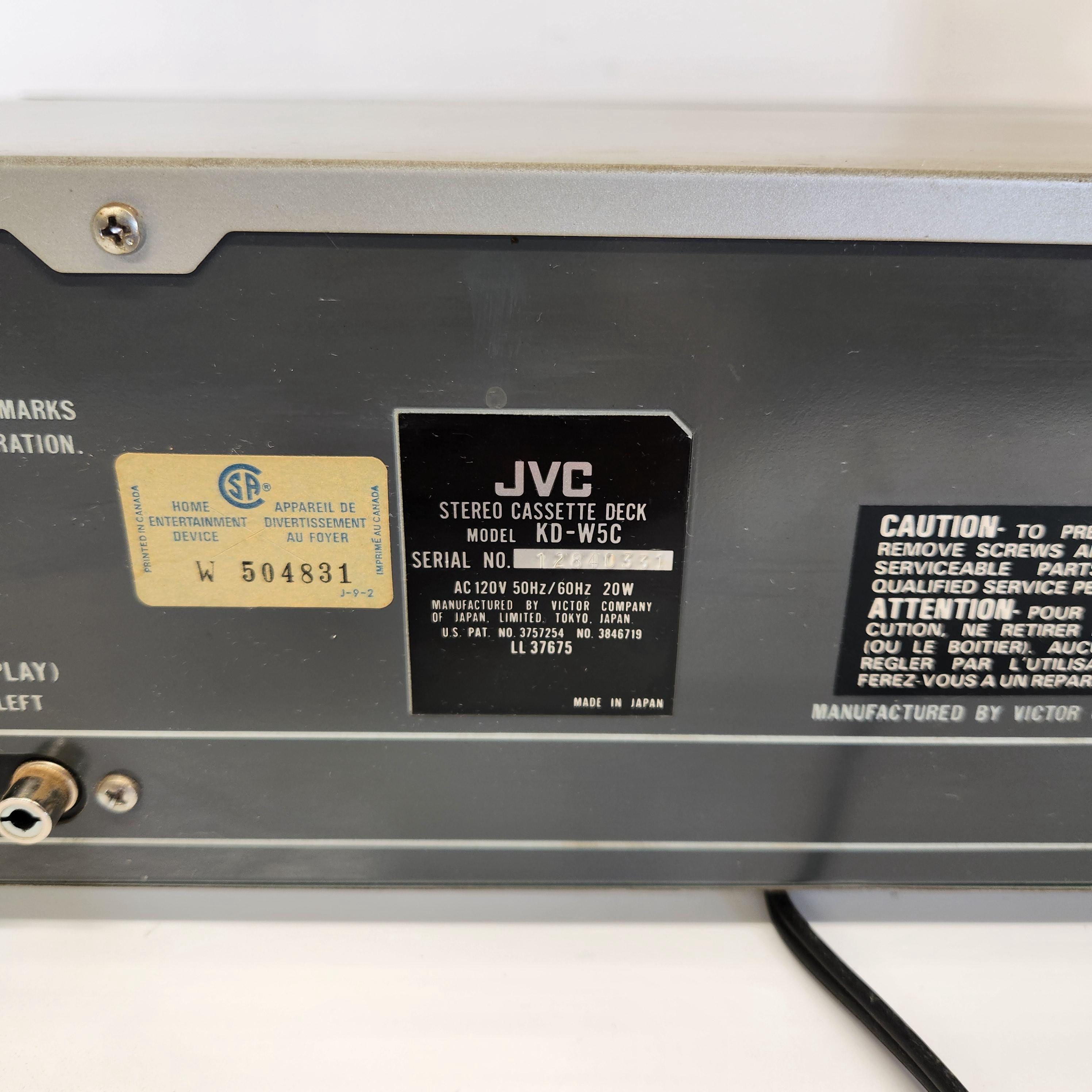 Platine Double Cassettes JVC KD-W5 – Vintage 1983-84 – Fonctionnelle