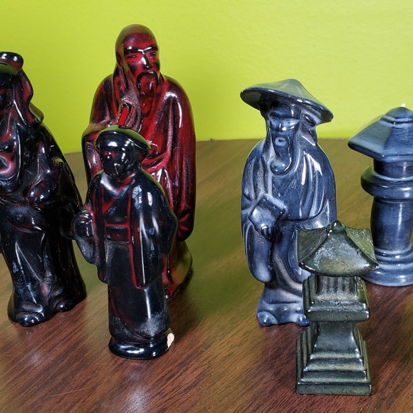Chinese Feng Shui Vintage Ceramic Figurines, Chess Pieces