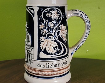 Ｇｌｕｈｅｎ～Ｄａｓ　Ｅｗｉｇｅ　Ｄａｓｅｉｎ Vintage Antique German Stein, Beer Drinking: 