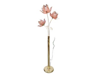 Lamp, Pink Lotus, Hollywood Regency, Flower Standing Floor Lamp, 1970&#39;s, OH Lighting, Vintage