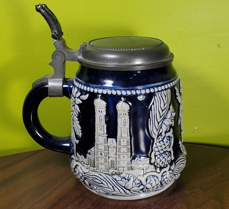 Vintage Ceramic German Beer Stein With Pewter Lid 'münchen' Etsy
