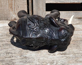 象の置物、黒檀と象牙のスタイル、精巧に彫刻された、展示品、おそらく