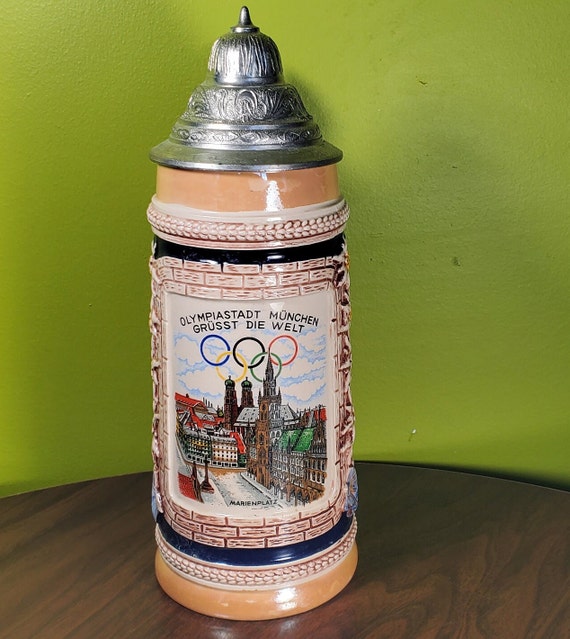 Vintage Ceramic German Beer Stein With Pewter Lid - '1972 Olympic