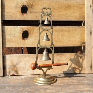 Bell Tree, Brass, Handmade, India, Ceremonial, Etched, Tones, Bohemian, Decor, Hare, Krishna, Vintage