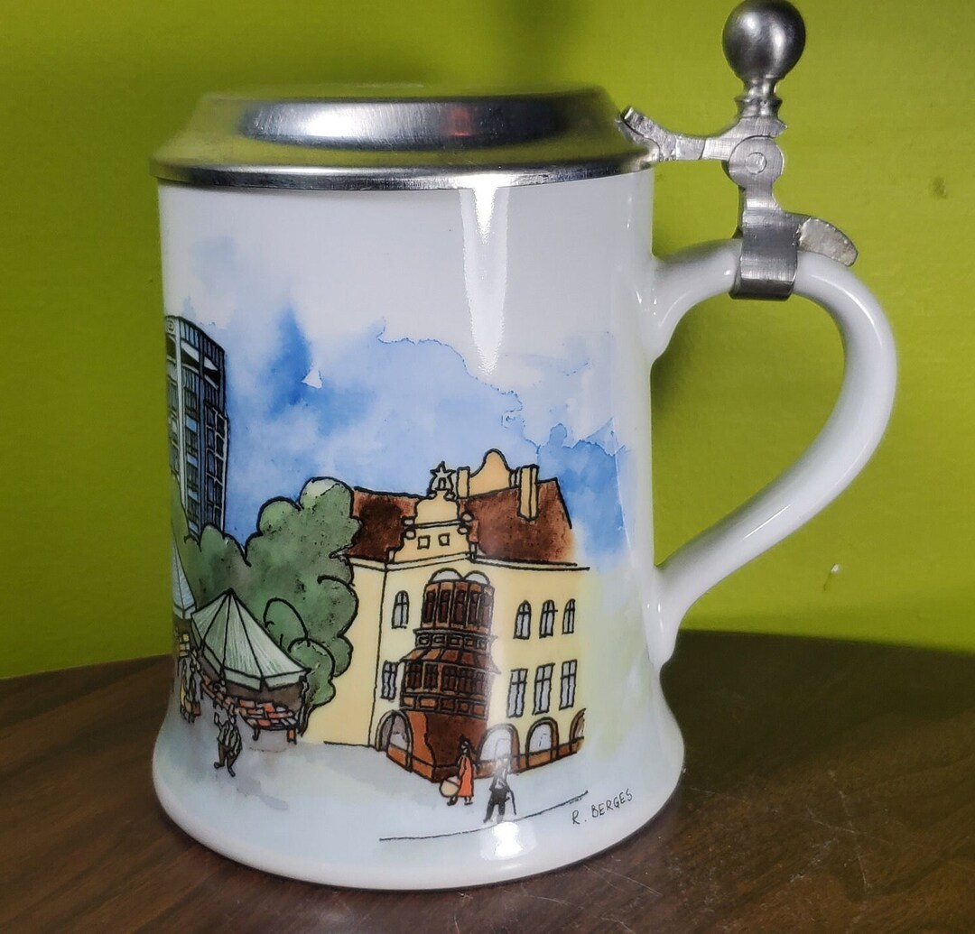 Vintage Ceramic German Beer Stein W/ Pewter Lid 'R. Berges' Etsy