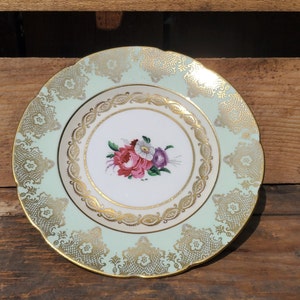 Luncheon Plate, &#39;Paragon&#39;, Bone China, Green and Gold-trim, Saucer, Floral, Flower, Vintage