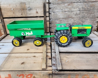 Spielzeug Traktor, Tonka, John Deere, Mit Anhänger, Made in USA, Vintage