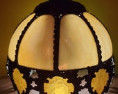 Vintage Tiffany Victorian Style Slag Glass Light Lamp Shade Ceiling Fixture Pendant Chandelier Vintage Caramel and Cream